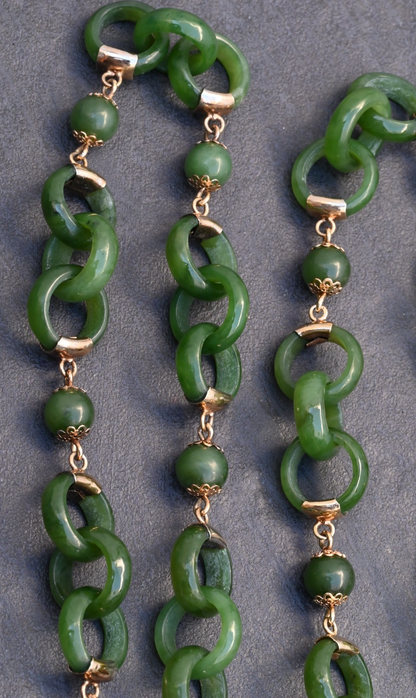 Antique / Vintage Light Spinach Natural Green Jade Devils Work Link Necklace3