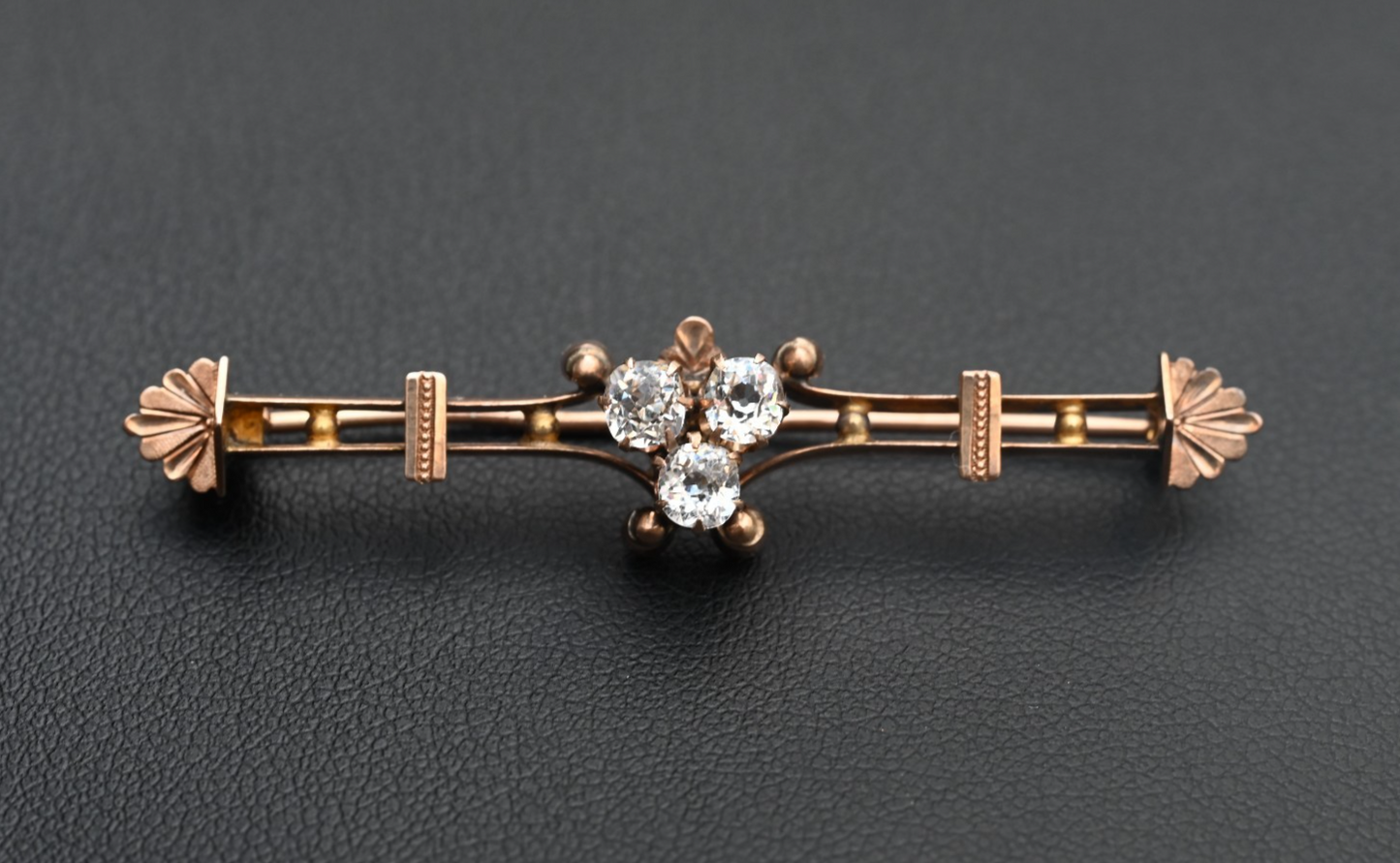 Antique Victorian-era 10K - 12K Bar Brooch Pin w/ Natural Old Mine Cut Diamonds0