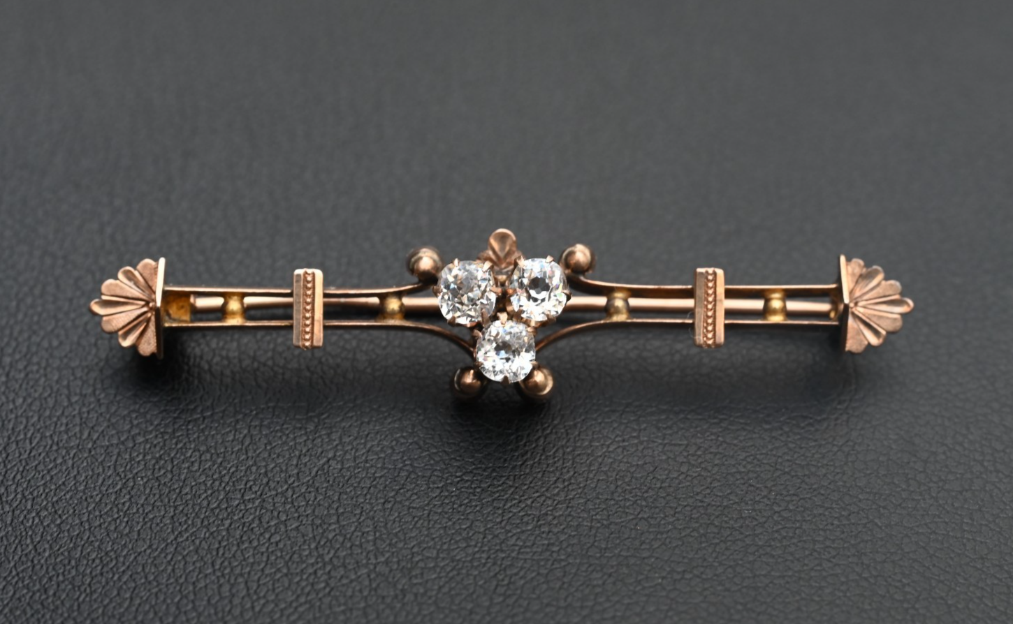 Antique Victorian-era 10K - 12K Bar Brooch Pin w/ Natural Old Mine Cut Diamonds0