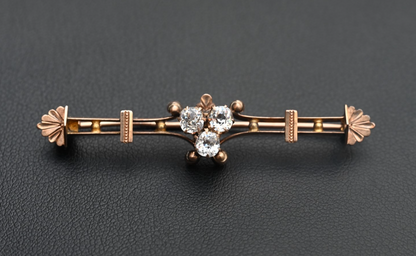 Antique Victorian-era 10K - 12K Bar Brooch Pin w/ Natural Old Mine Cut Diamonds0