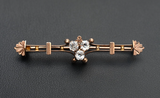 Antique Victorian-era 10K - 12K Bar Brooch Pin w/ Natural Old Mine Cut Diamonds0