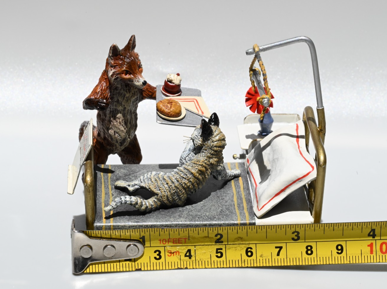 Rare Austrian Vienna Cold Painted Bronze Figure of Fox & Cat in Hospital1