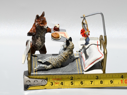 Rare Austrian Vienna Cold Painted Bronze Figure of Fox & Cat in Hospital1