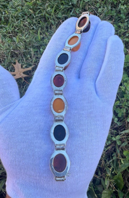 Wonderful Vintage Lab & Natural Amber Continental European Silver Bracelet5