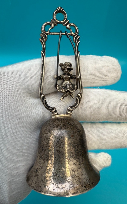 Unique  Antique West German Sterling Silver Bell w/ Woman on Swing 0