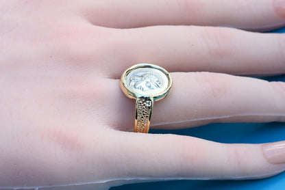Amazing Goddess Athena & Her Owl Silver Coin Ring Set in 14K Yellow Gold3