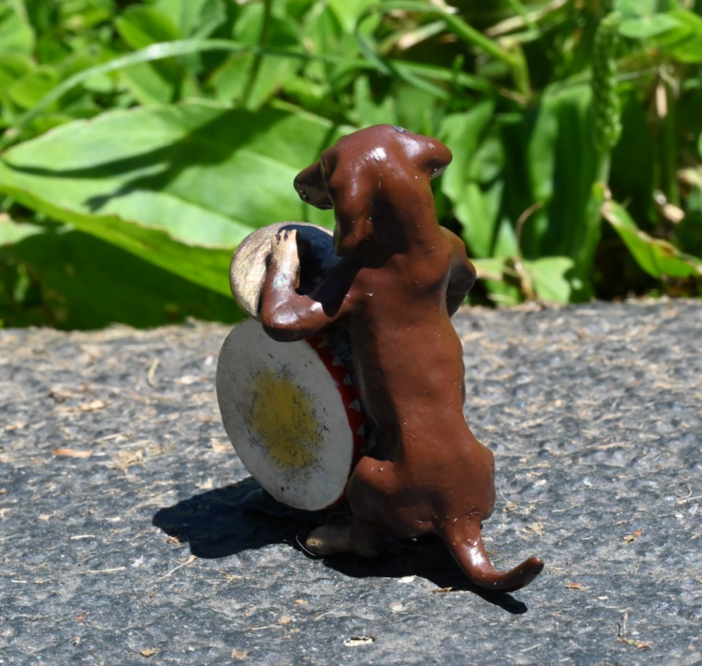 Fritz Bergmann Austrian Vienna Cold Painted Bronze Musical Dachshund w/ Drum3