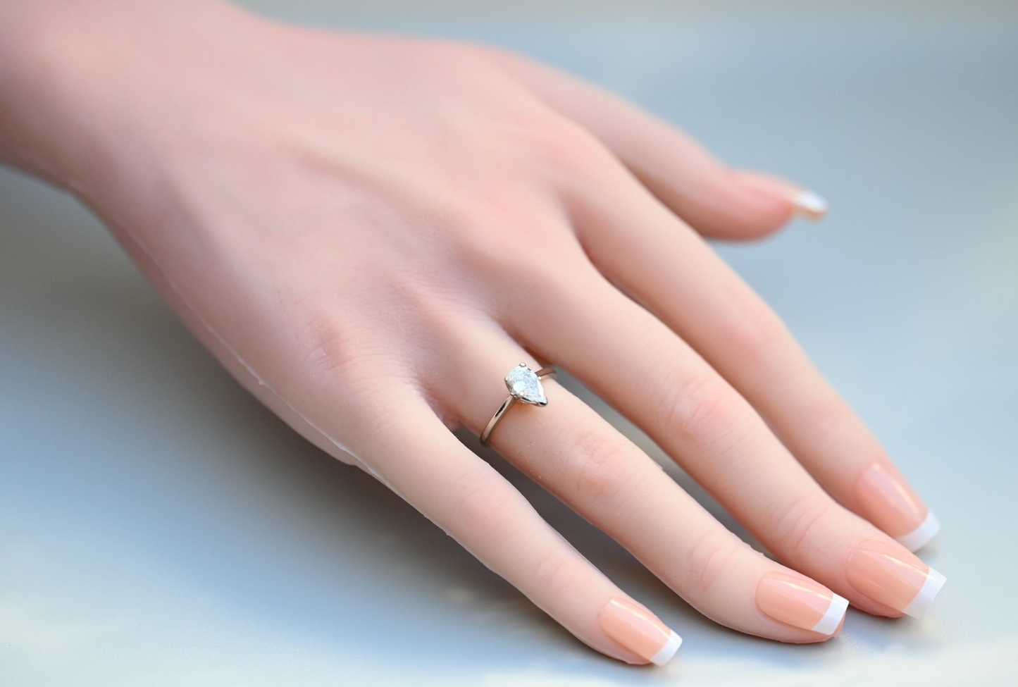 Superb .6 ct Super Clean Natural Pear Shape Diamond Solitaire Ring in 14K WG2