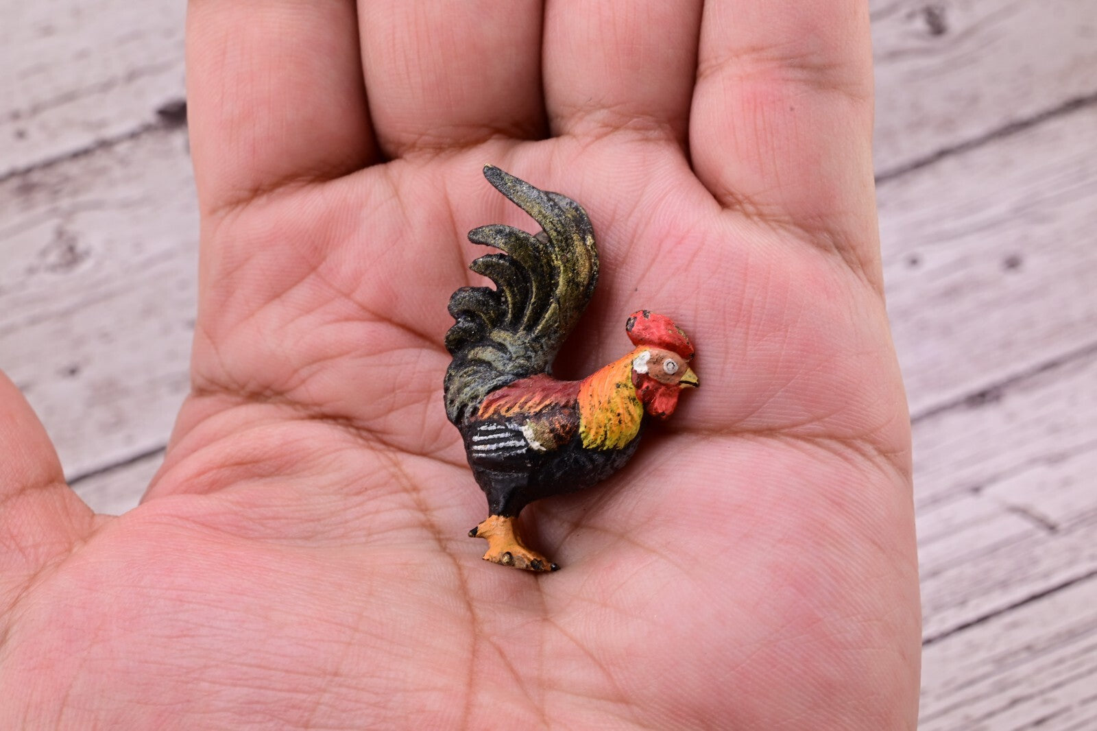 Superb Antique Austrian Vienna Original Bronze Finish Figure of Colorful Rooster9