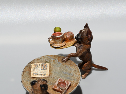 Vintage Austrian Vienna Cold Painted Bronze Figure of Pug Dogs Having Lunch7