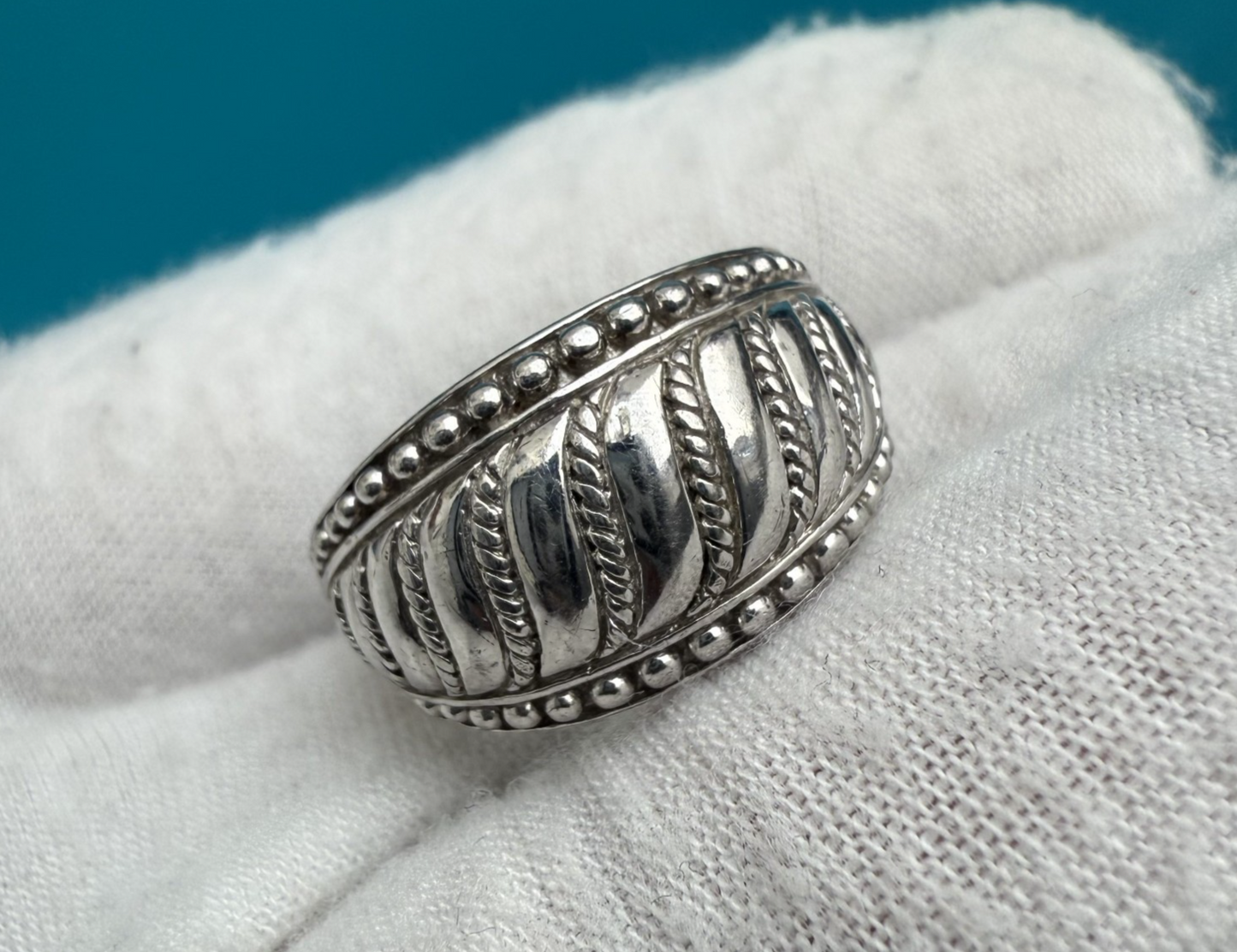 Judith Ripka Sterling Silver Textured Domed Band Ring with Twisted Rope Design3