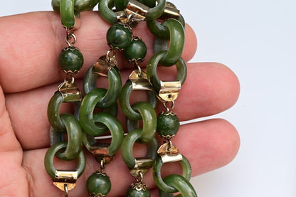 Antique / Vintage Light Spinach Natural Green Jade Devils Work Link Necklace5