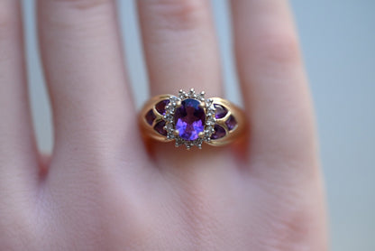 Gorgeous 14k Vintage-style Amethyst Cluster Cocktail Ring with Halo of Diamonds5