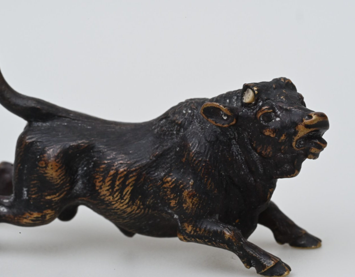 Original Antique Austrian Vienna Cold Painted Bronze Figure Running Black Bull8