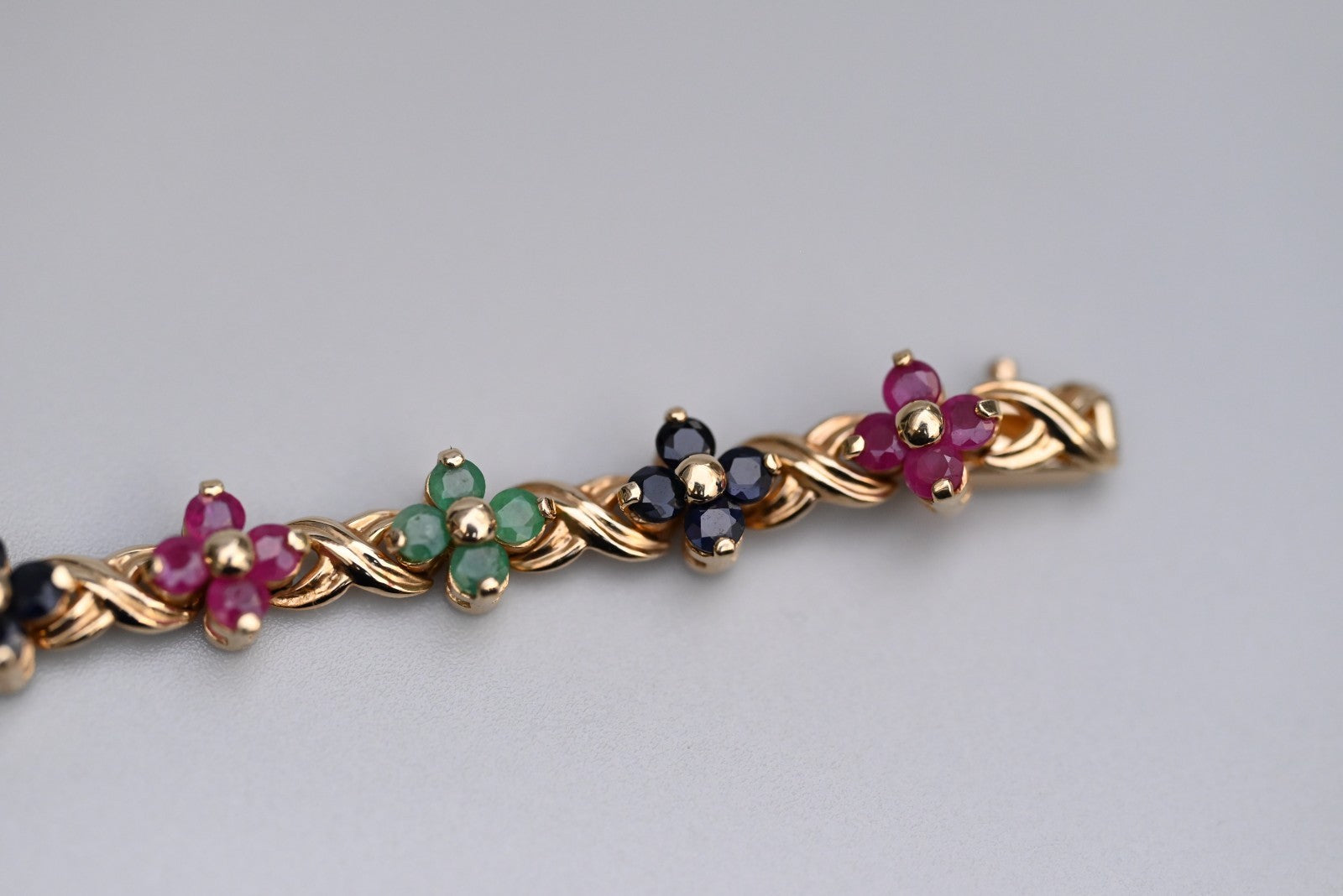 Beautiful Floral Tennis Bracelet with Sapphires, Rubies & Emeralds 14K YG 7 1/4"3