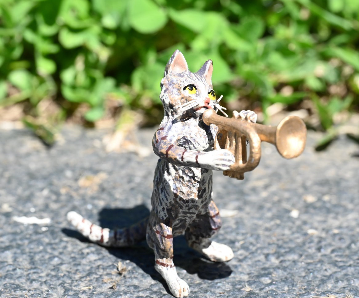 Fritz Bergmann  Austrian Vienna Cold  Painted Bronze Musical Cat Playing Trumpet5