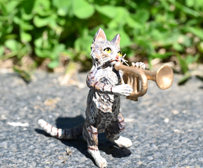 Fritz Bergmann  Austrian Vienna Cold  Painted Bronze Musical Cat Playing Trumpet5