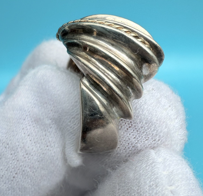 Superb Vintage Ribbed Sterling Silver & 14k Yellow Gold Wire Ring2