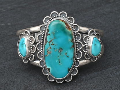 Southwestern Sterling Silver Cuff Bracelet with Sky Blue Turquoise0
