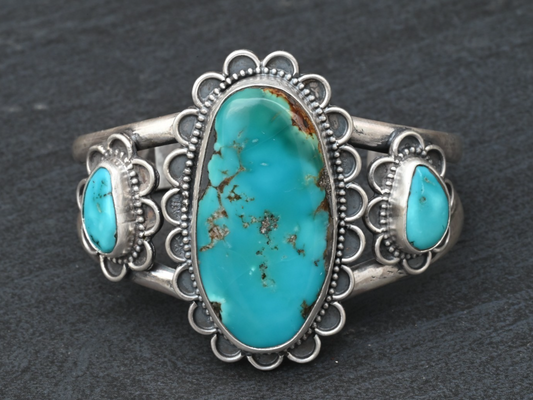 Southwestern Sterling Silver Cuff Bracelet with Sky Blue Turquoise0