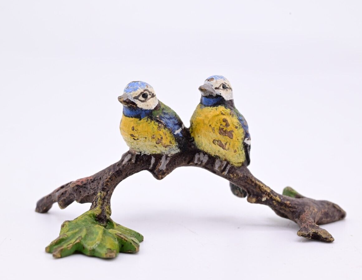 Antique Austrian Vienna Cold Painted Bronze Figure Eurasian Blue Tit Birds2