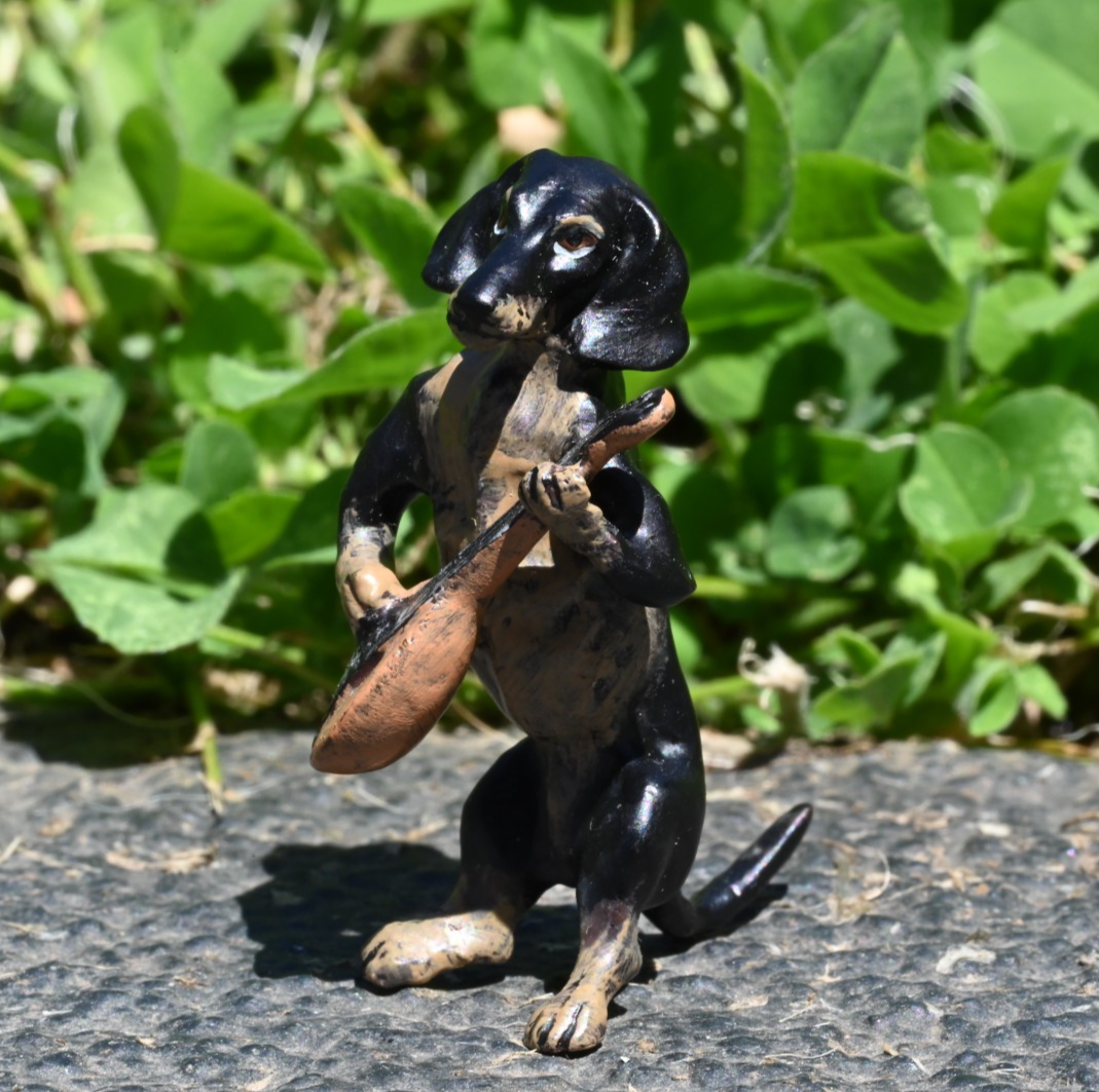 Fritz Bergmann Austrian Vienna Cold Painted Bronze Musical Dachshund w/ Mandolin2