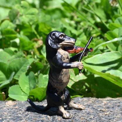 Fritz Bergmann Austrian Vienna Cold Painted Bronze Musical Dachshund w/ Violin3
