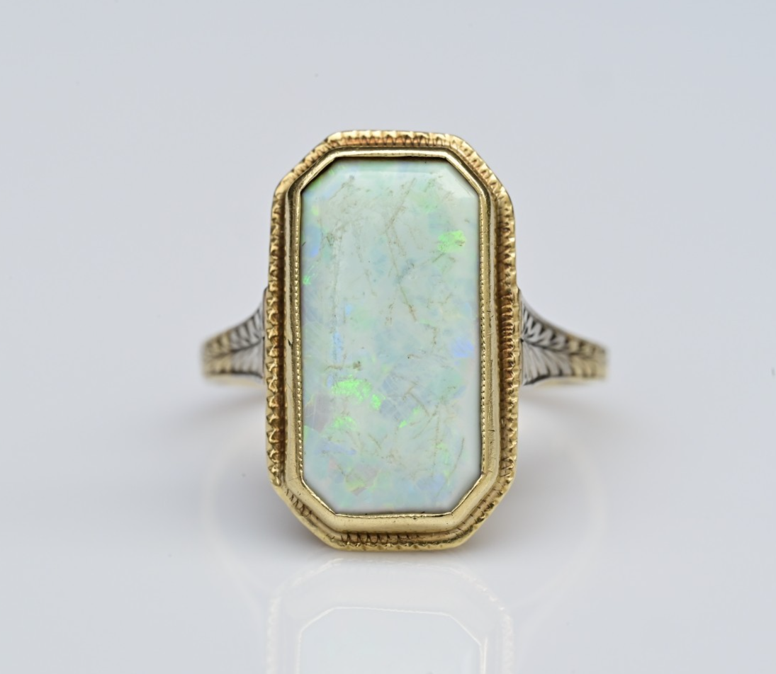 Gorgeous Antique 1900s Large Natural Opal Ring Set in 14K Yellow Gold3