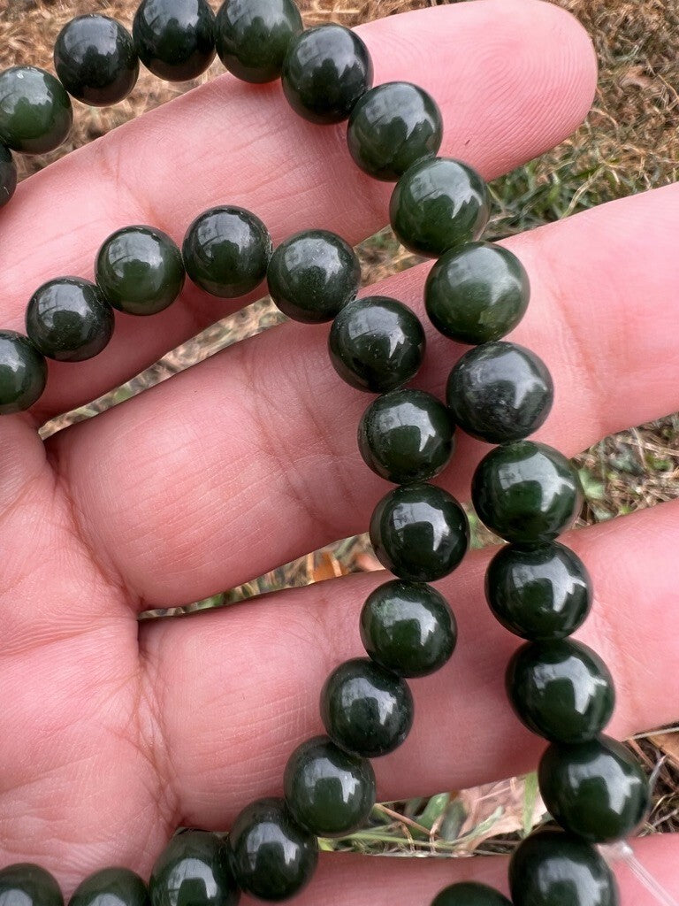 Antique / Vintage Spinach Natural Green Jade Beaded Necklace16