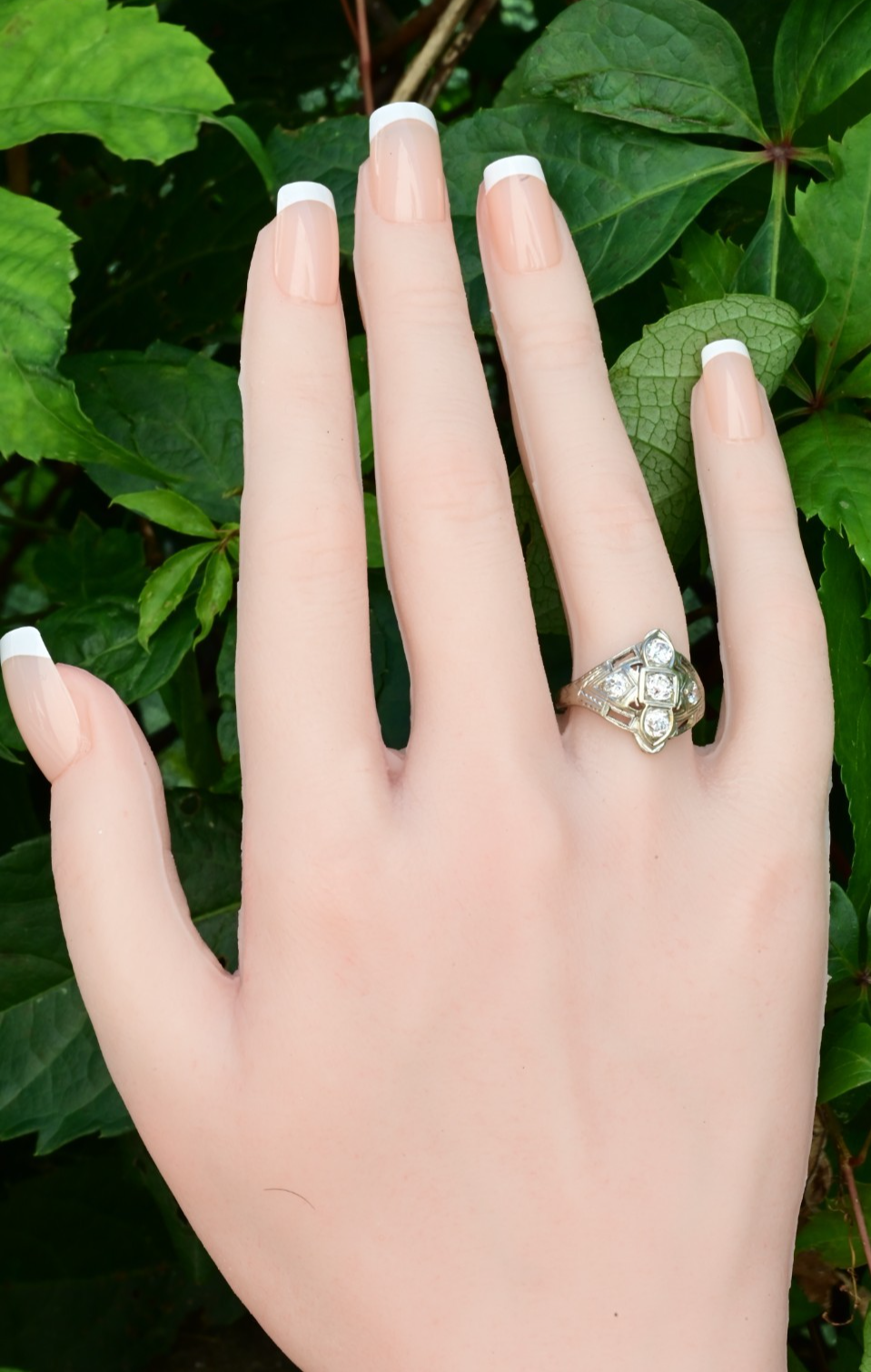 Exquisite Geometric Open Filigree Art Deco Old European Cut Diamond Cluster Ring5
