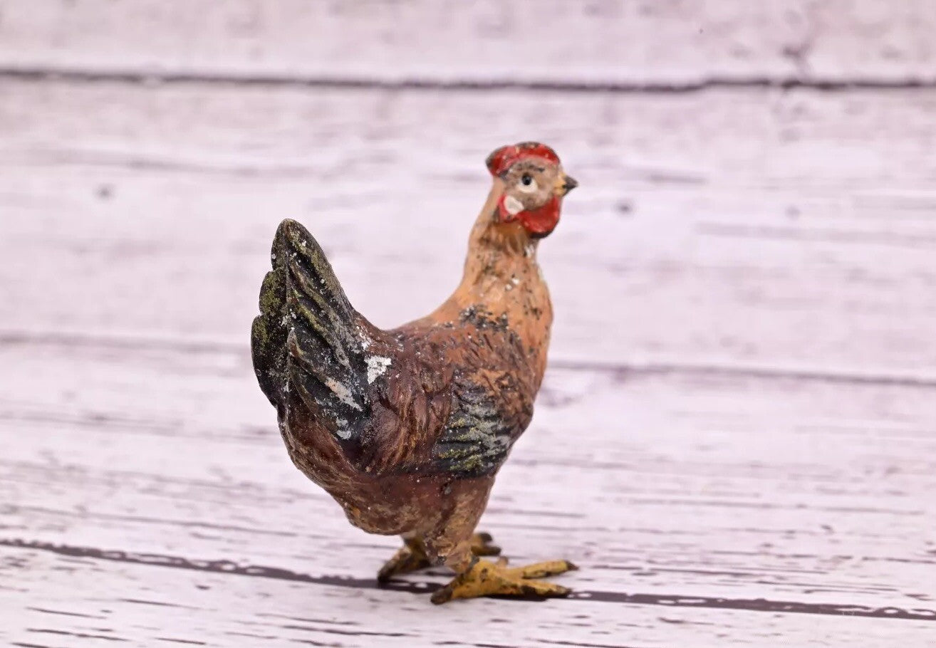 Lovely Antique Austrian Vienna Cold Painted Bronze Figure of Brown Hen Chicken10