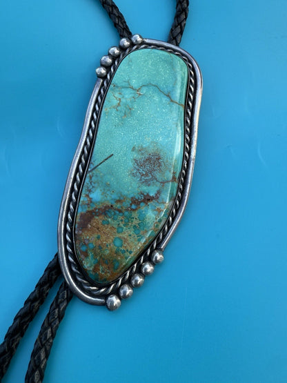 Amazing Native American Navajo Sterling Silver Turquoise Far Fetchel Bolo10