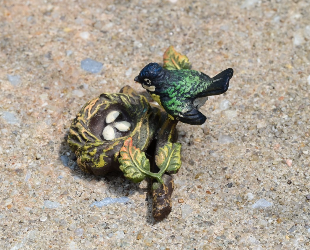 Antique Austrian Vienna Cold Painted Bronze Figure of Songbird Nest Watching0