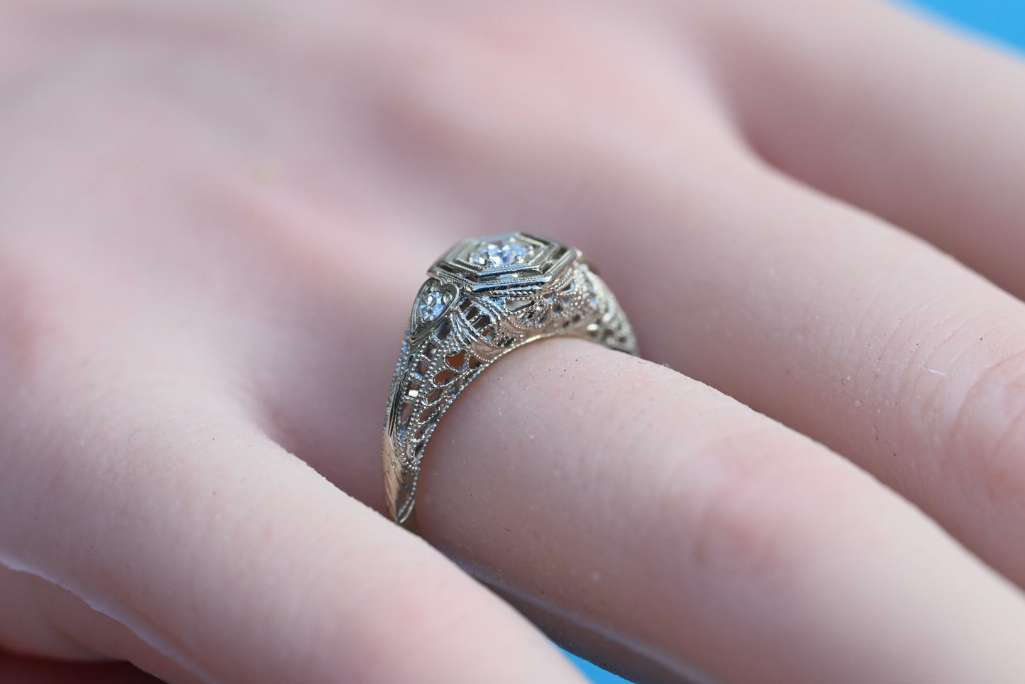 Amazing Antique Art Deco 1900s Diamonds & 18k White Gold Heart Design Ring 0