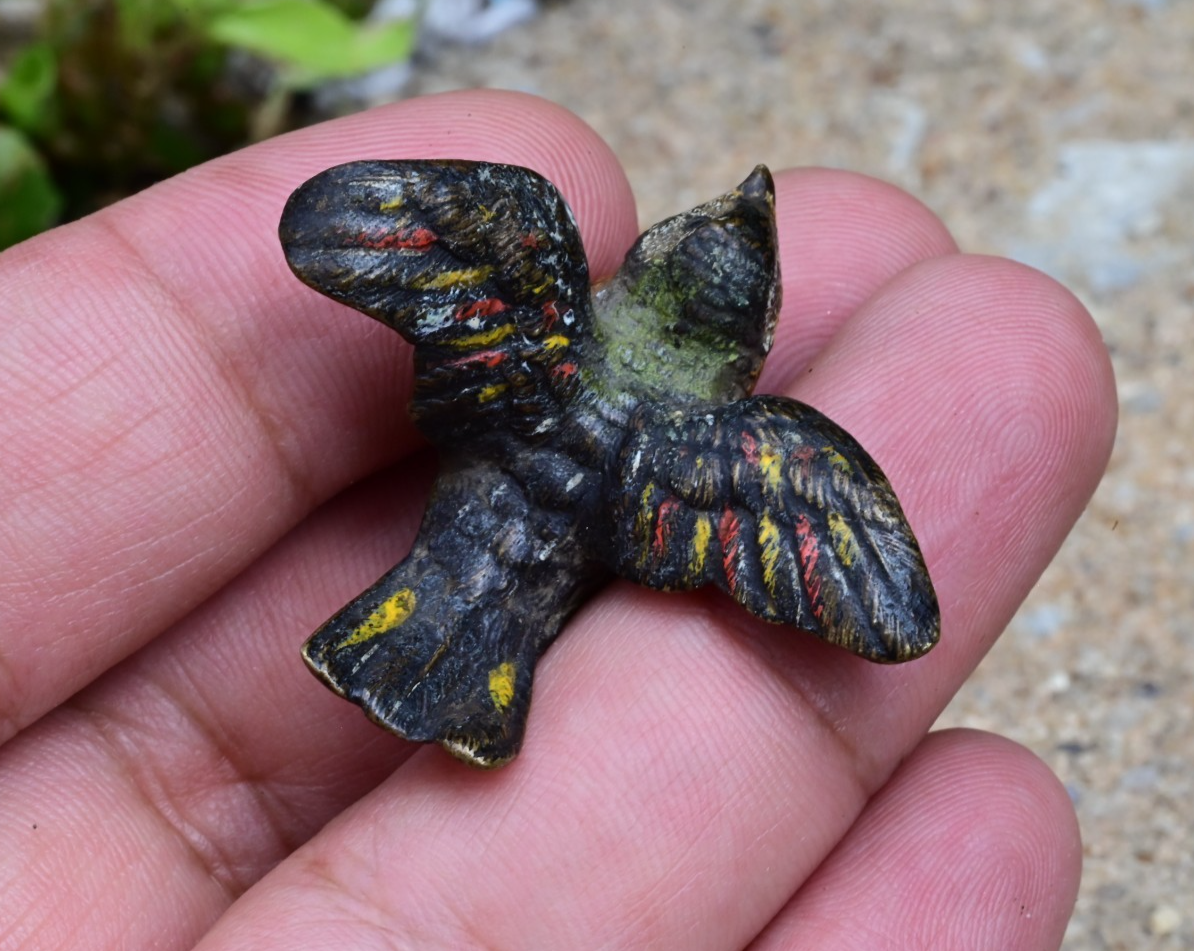 Early Antique 1900s Austrian Vienna Cold Painted Bronze of Colorful Flying Bird 3