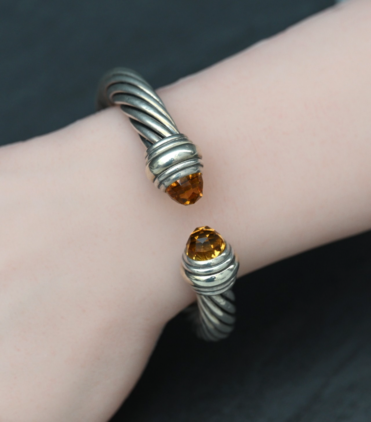 Classic David Yurman Sterling Silver Cable Bracelet with 14k Gold & Citrine Gems2