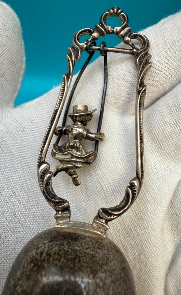 Unique  Antique West German Sterling Silver Bell w/ Woman on Swing 3