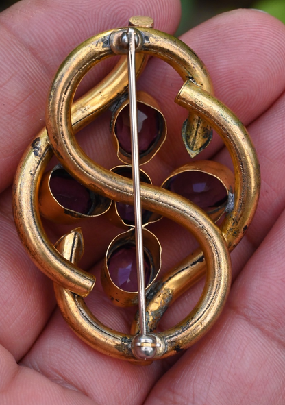 Antique Victorian-era Gold Filled Love Knot Brooch with Deep Purple Amethyst2