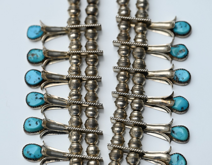 Lovely Native American Blue Turquoise & Sterling Silver Squash Blossom Necklace3