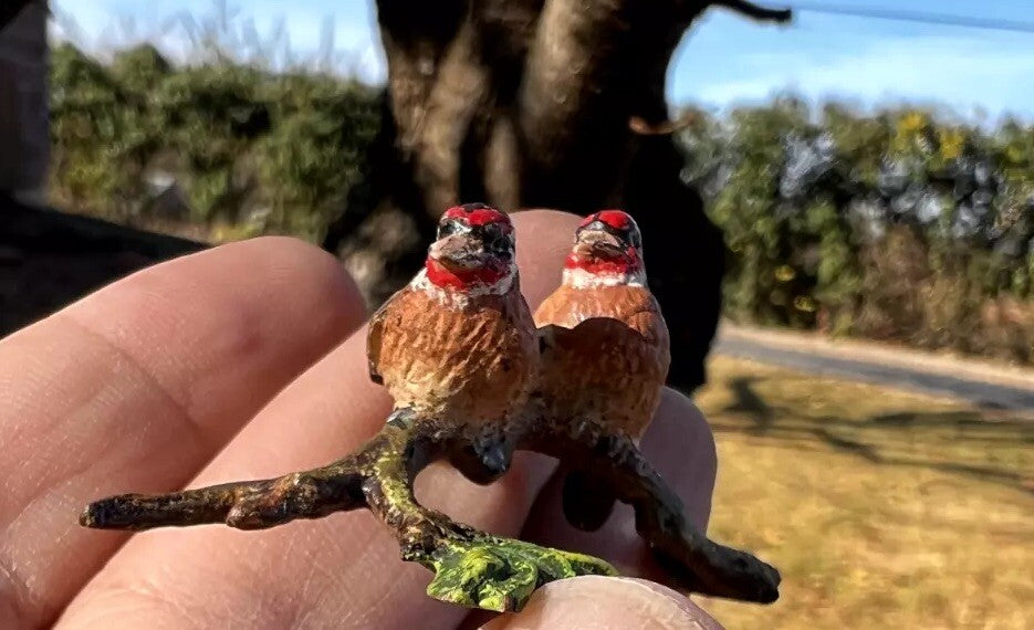 Small Antique Austrian Vienna Cold Painted Bronze Figure of Love Birds1