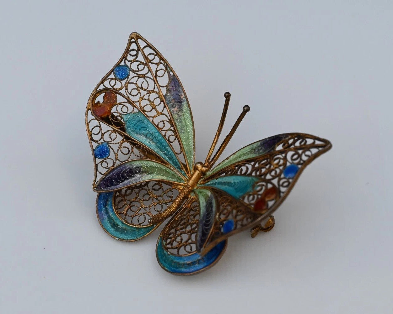 Gorgeous Gold Gilt 800 Silver Enameled Butterfly Brooch / Pin4