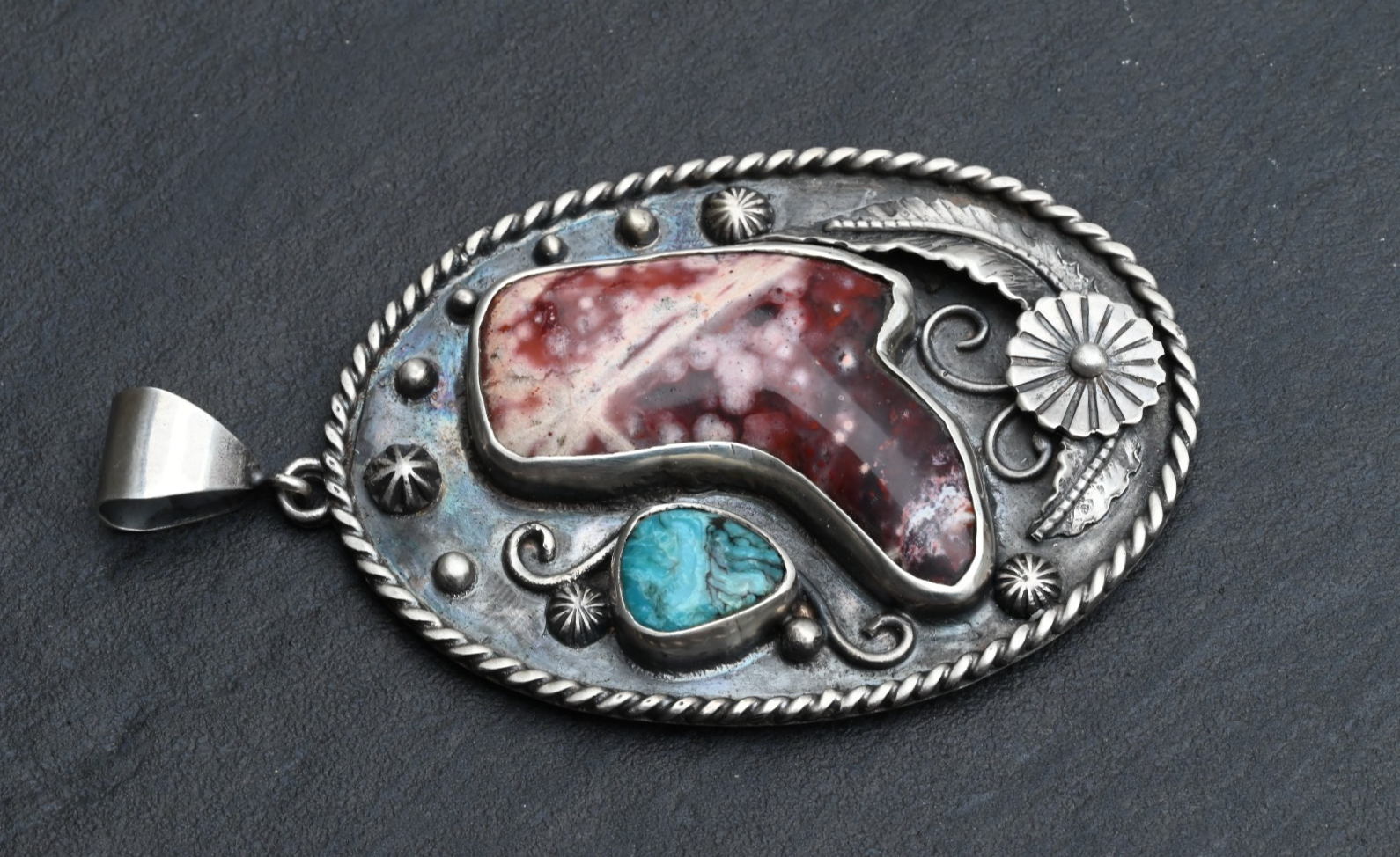 High Quality Sterling Silver Southwestern Pendant with Cowboy Jasper Boot2