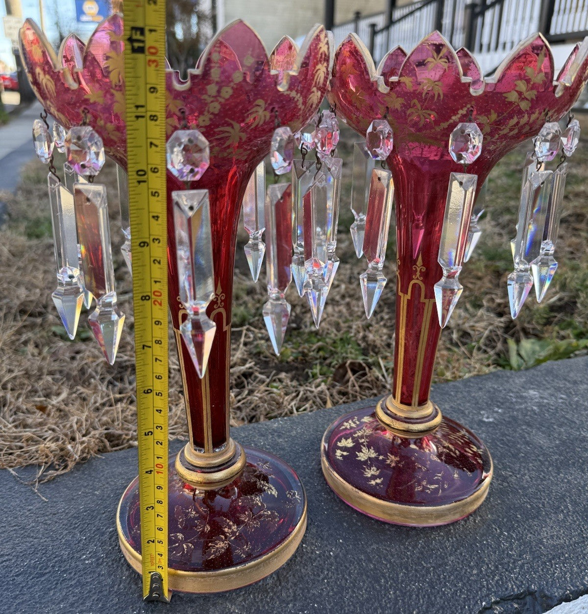 Stunning Antique 19th C. Bohemian Moser Art Glass Lustres in Ruby Ruby Color6
