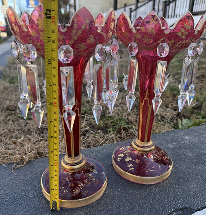Stunning Antique 19th C. Bohemian Moser Art Glass Lustres in Ruby Ruby Color6