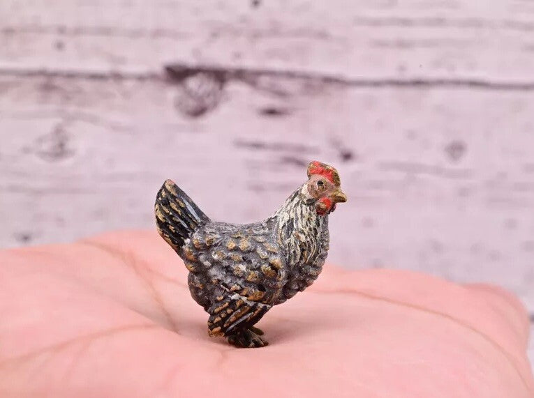 Super Nice Antique Austrian Vienna Cold Painted Bronze Figure of Gray Hen0