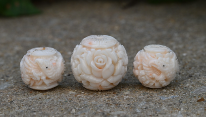 Large Natural Angel Skin Coral Carved Beads Japanese or Chinese10