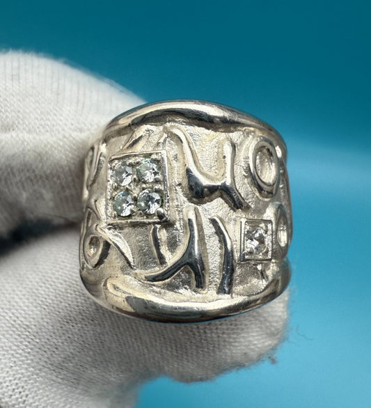 Gorgeous Abstract Vintage Sterling Silver Ring Signed SG0