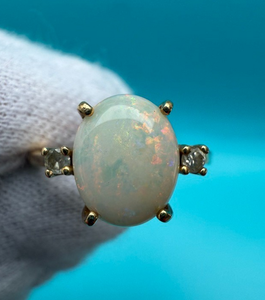 Amazing 14K Yellow Gold Opal Ring With Diamond Accents0