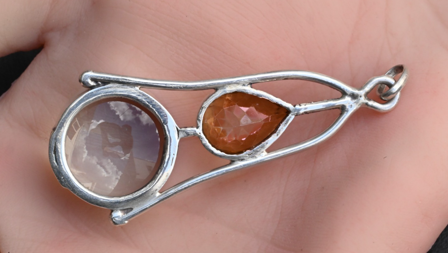 Vintage Signed Sterling Silver Southwest Jewelers Loupe with Pear Shaped Citrine2