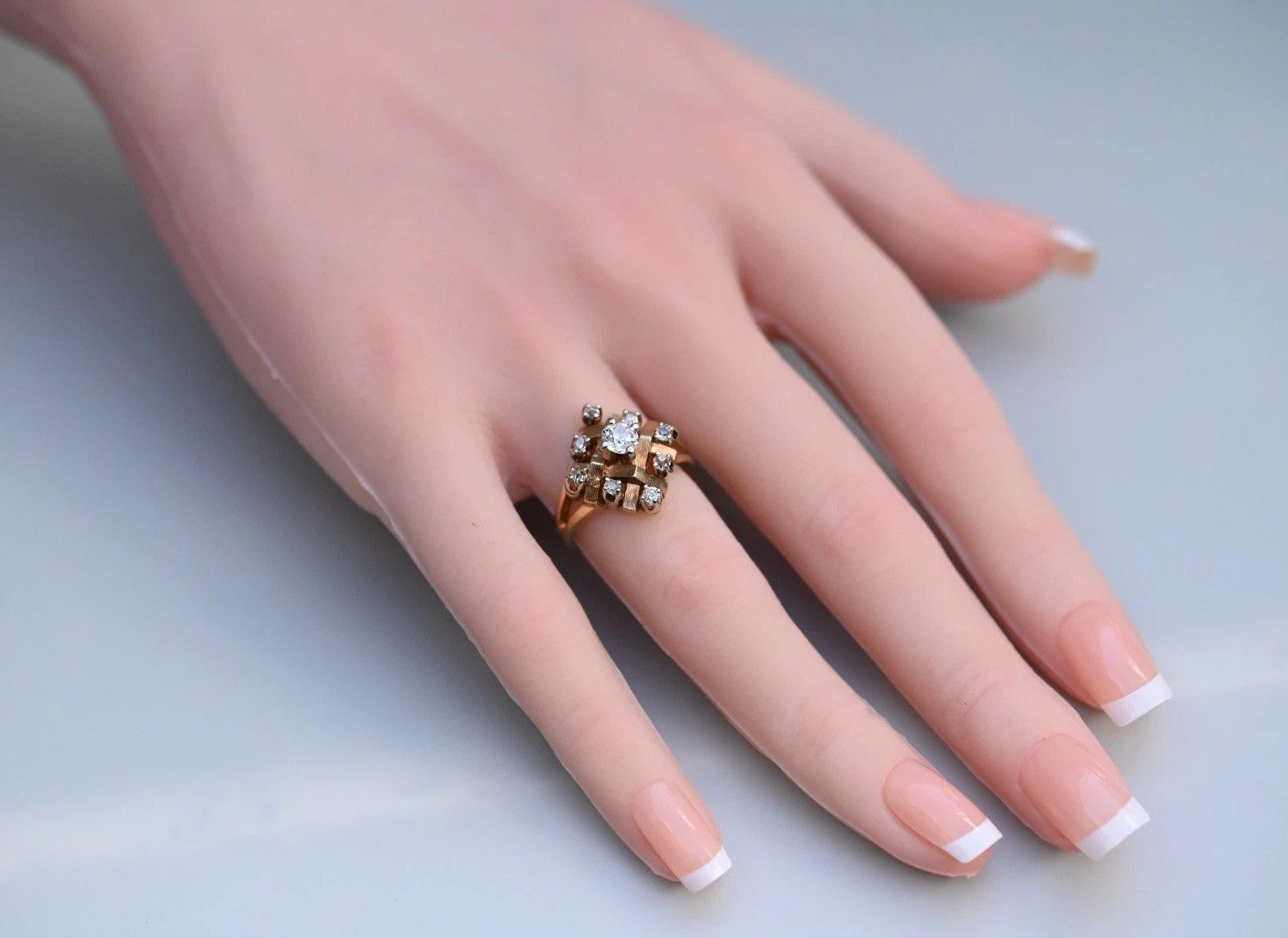 Antique Old Mine Cut Diamond Cluster 14k Yellow Gold Ring2